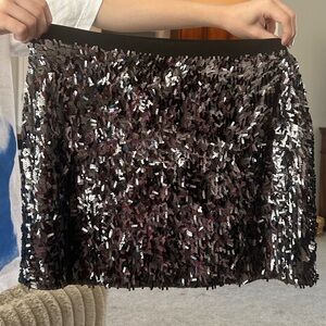 Express Black and Silver Sequin Midi Skirt